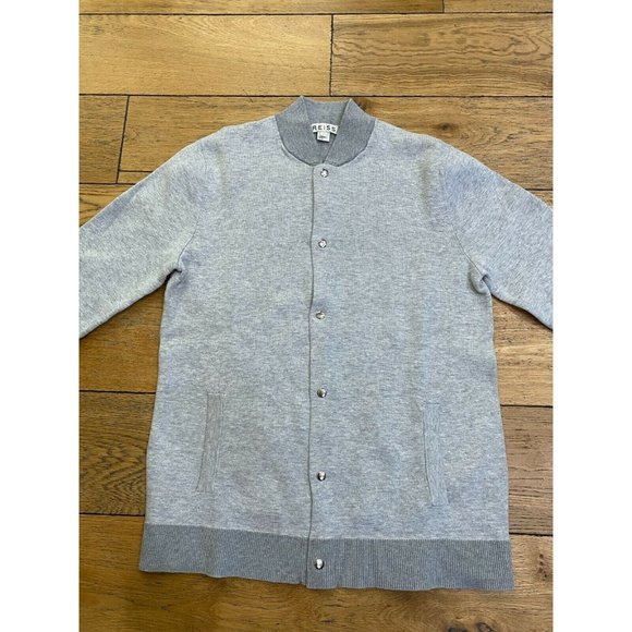 REISS Grey Fraiser Knitted Cotton Bomber Jacket - Picture 5 of 10